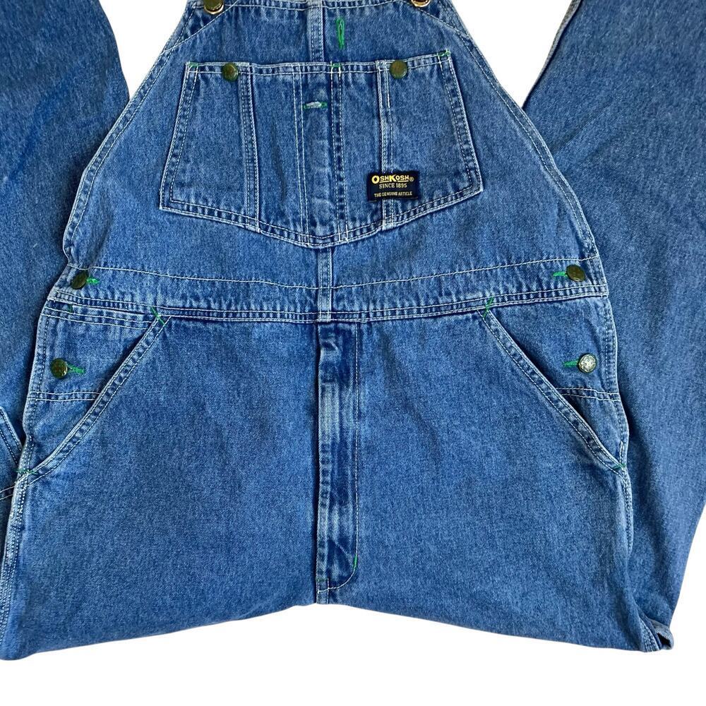 Oshkosh Mens Sz 38 Vintage Denim Carpenter Bib Overalls Vestback Med Wash - Picture 5 of 16
